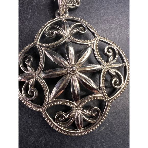 Vintage 1928 Silver Tone Filigree Medallion Rope Chain Necklace 28” - Picture 10 of 12